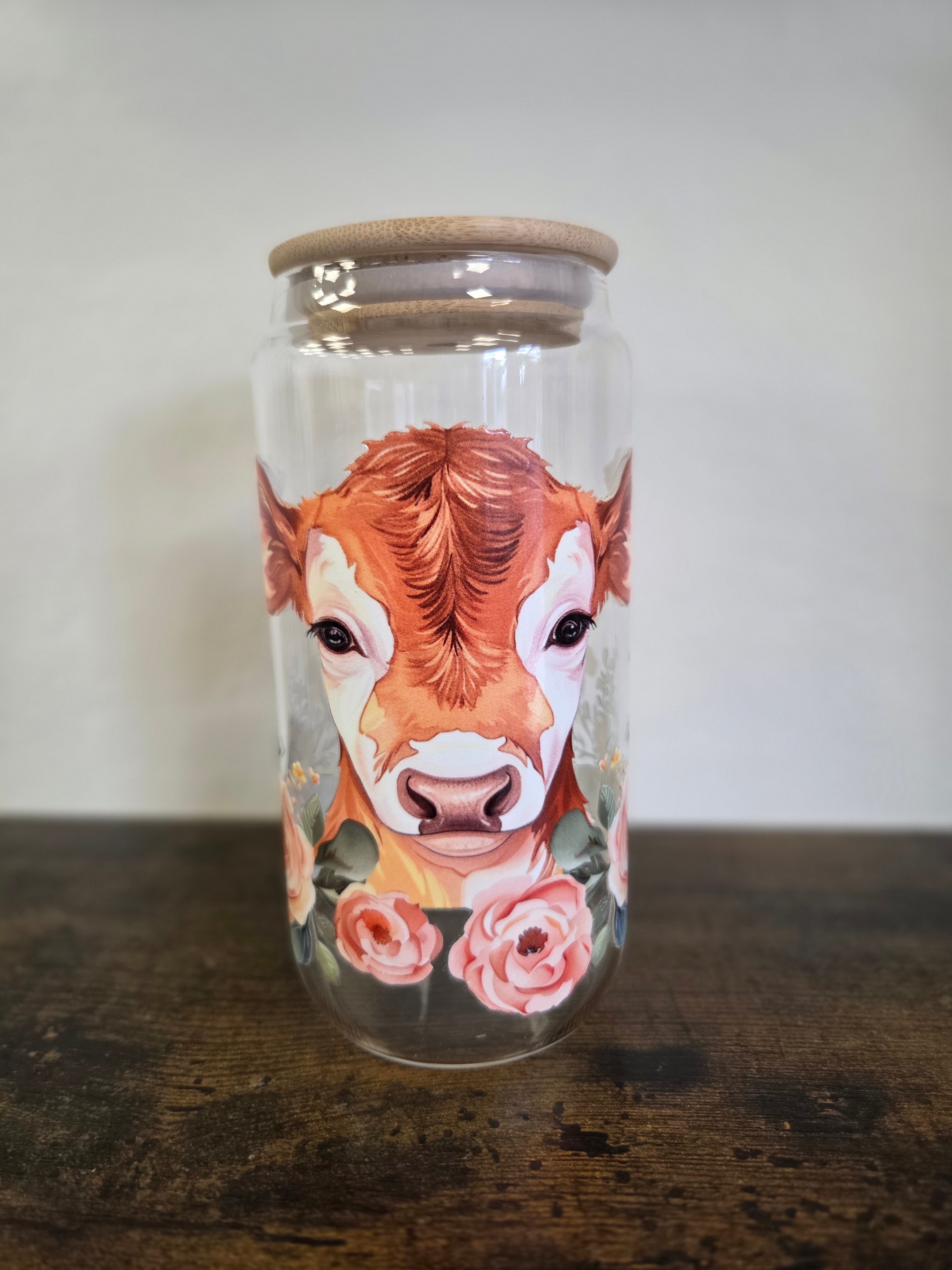 Süße Kuhliebe- Trinkglas mit Strohhalm