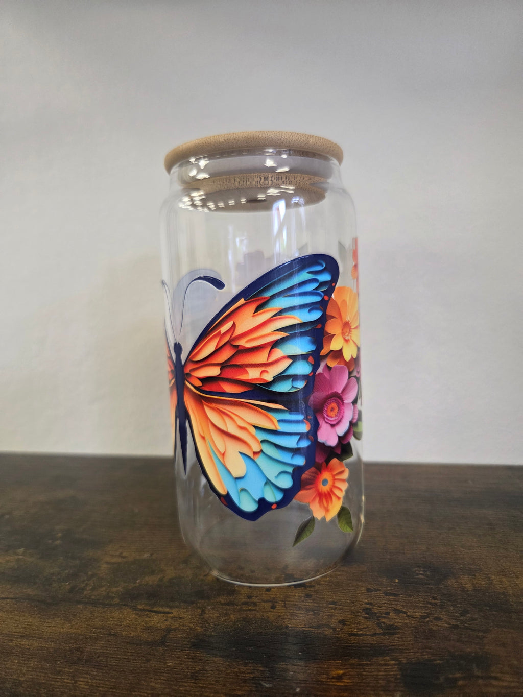 Schmetterlings-Trinkglas mit Bambusdeckel & Glasstrohhalm 🦋🌸