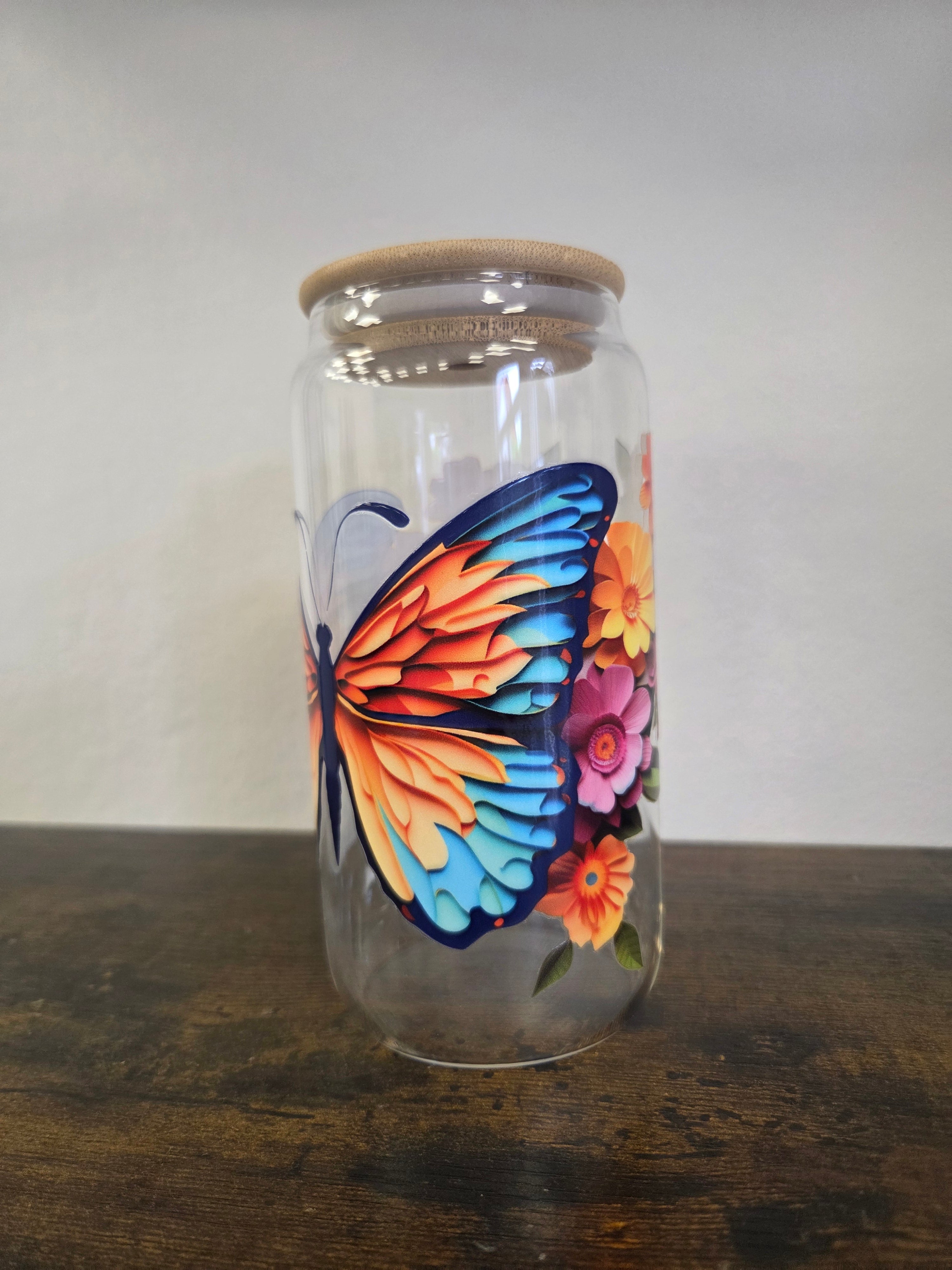 Schmetterlings-Trinkglas mit Bambusdeckel & Glasstrohhalm 🦋🌸