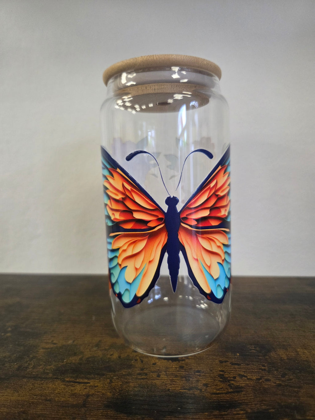 Schmetterlings-Trinkglas mit Bambusdeckel & Glasstrohhalm 🦋🌸