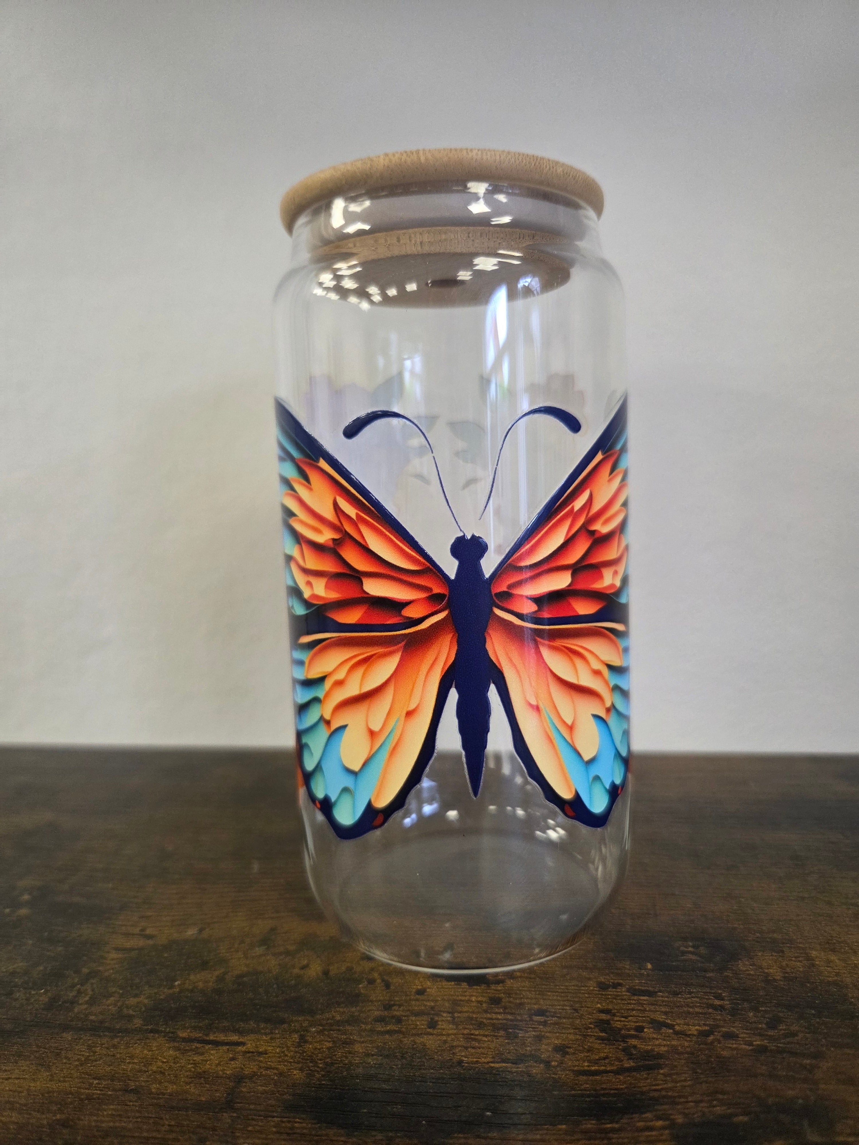 Schmetterlings-Trinkglas mit Bambusdeckel & Glasstrohhalm 🦋🌸